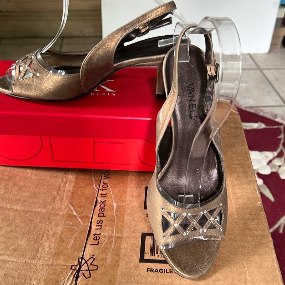 VanEli Slingback Rhinestone Pumps in Dark Gold Leather